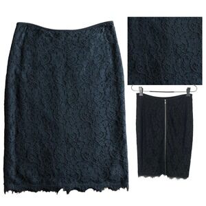 DIANE VON FURSTENBERG 4 Black Pencil Lace SKIRT SILK Sexy Party Chic